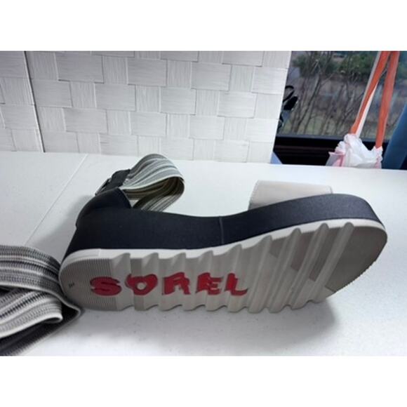 NEW! "SOREL" Cameron Flatform Ankle Strap Sandals, Open Toe, Black, Small Scuff - Picture 6 of 9